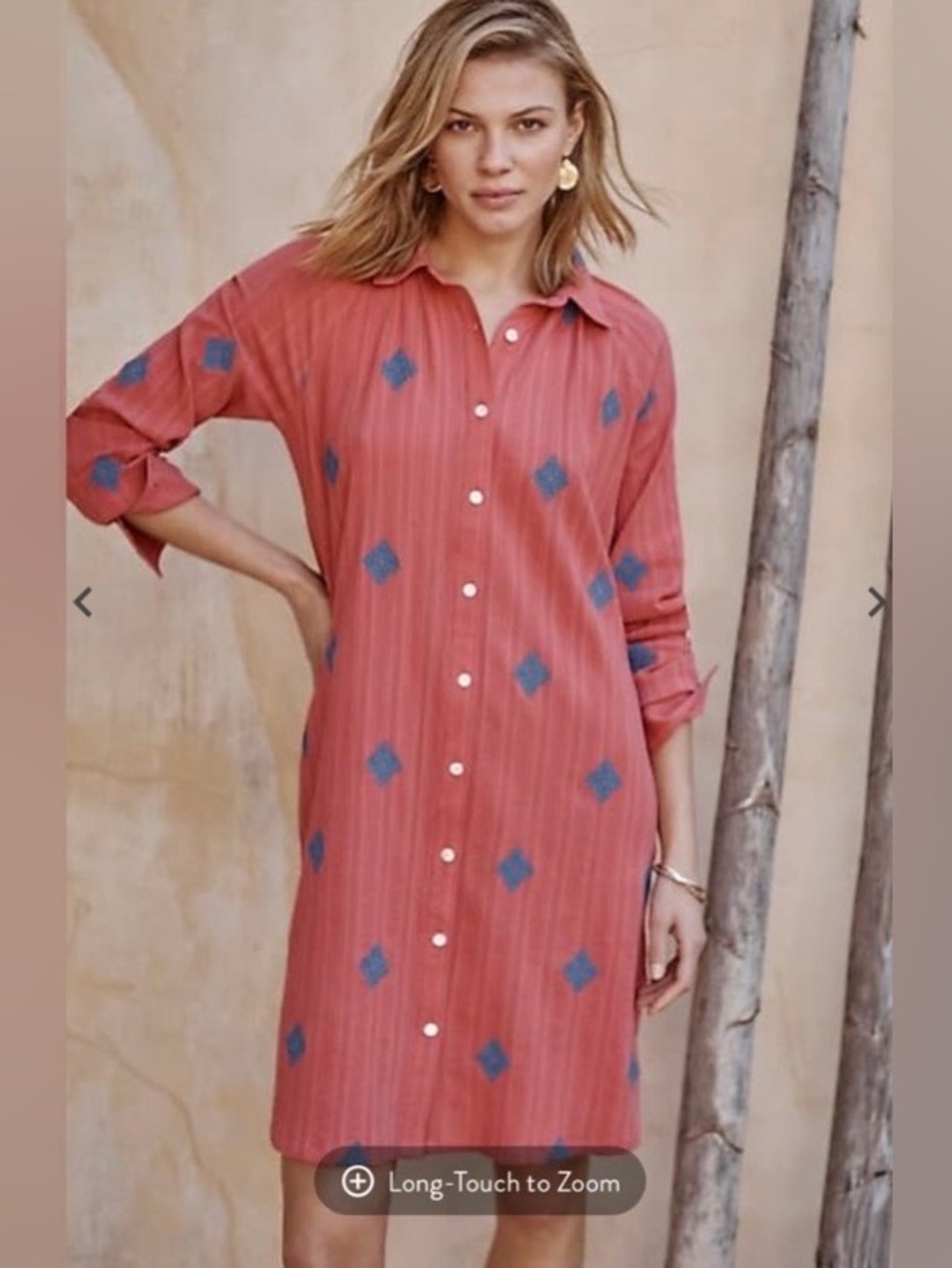 J Jill Pure Jill Embroidered Shirtdress Coral Tunic Boho Size L